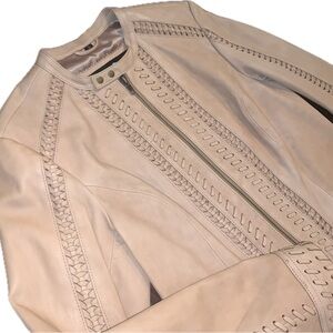 Harley Davidson Wanderlust Tan Cream Genuine Leather Moto Biker Jacket Size S